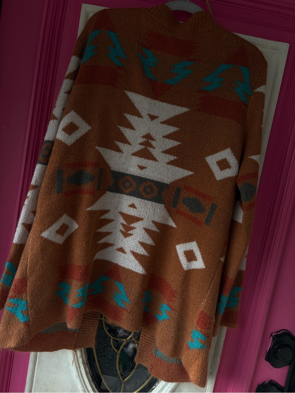 Cozy Southwestern Aztec Knit Cardigan in Rust & Cream - Picture 10 of 11